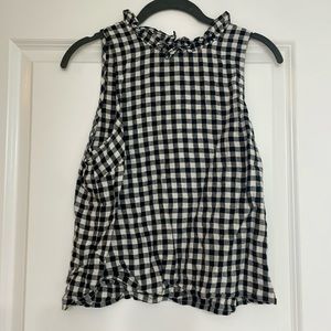 J. Crew linen gingham ruffle neck top